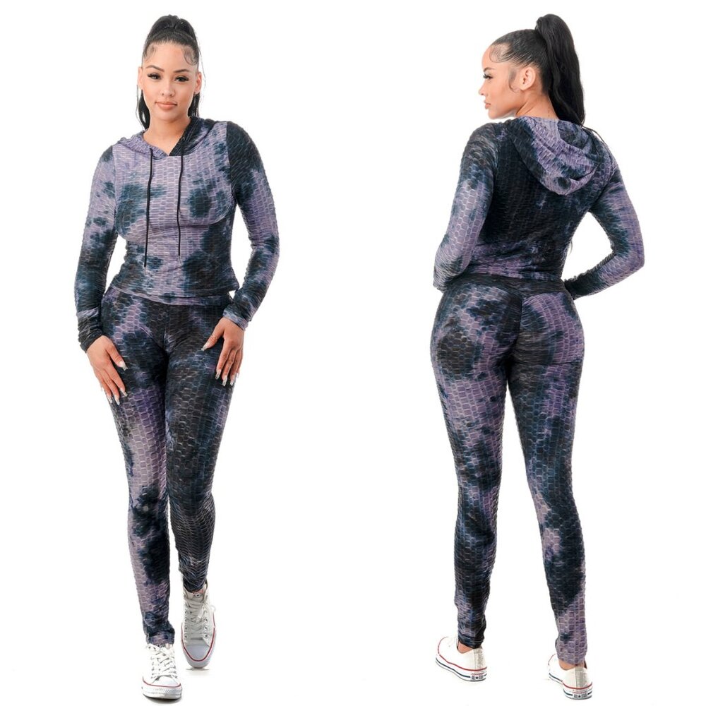 NWT Activewear Women's Stretchy Tie Dye 2PC Workout Set, Tracksuits, Gym S/M/L